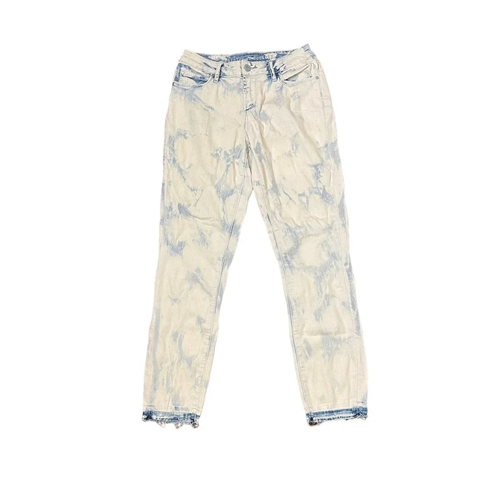 Article Of Society Straight Leg Jeans Frayed Hem Tie Dye Bleached Denim 26 Women